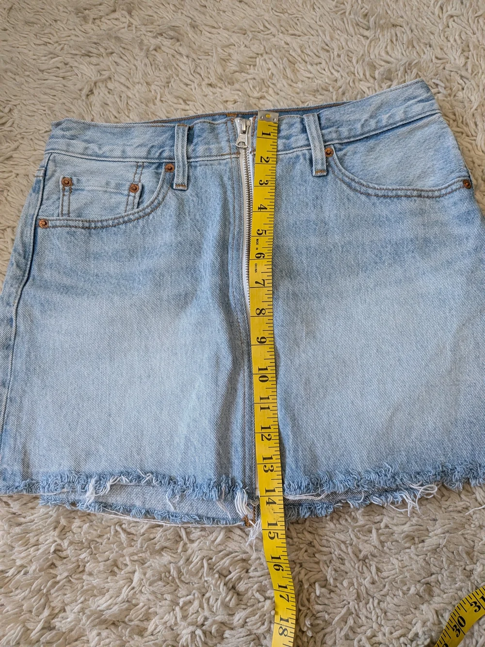 Levi's Big E Deconstructed Raw Hem Light Blue Denim Zip-Front Mini Skirt